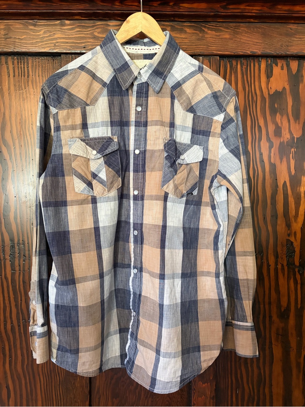 Men's Plaid Snap-Up Shirt - Navy & Tan